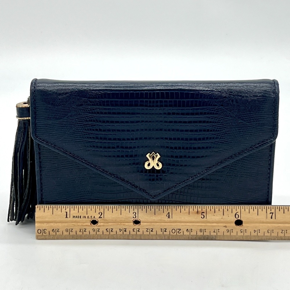Vntg Jay Herbert New York Mini Crocodile Embossed Navy Leather Crossbody Clutch - Picture 9 of 11